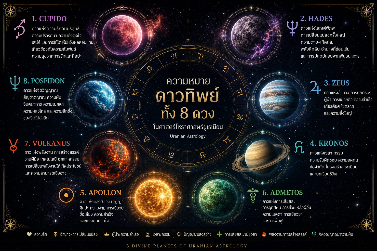 ความหมายดาวทิพย์ทั้ง 8 ดวงในศาสตร์โหราศาสตร์ยูเรเนียน